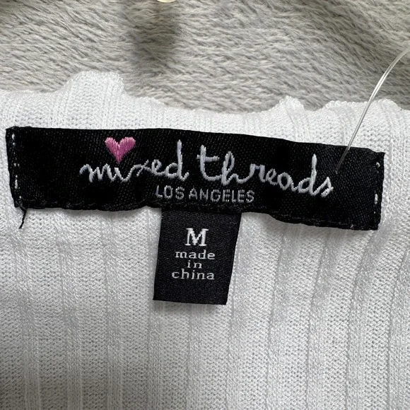 Mixed Threads Shirt Juniors Medium White Ribbed Tie Front Cropped Ruffle - Picture 2 of 6